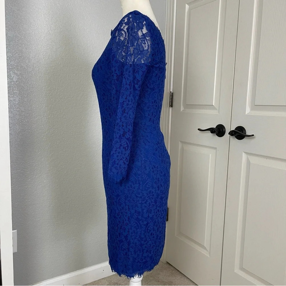 Diane Von Furstenberg DVF Zarita Lace Sheath Dress Cobalt Blue Size 2 - Picture 4 of 9